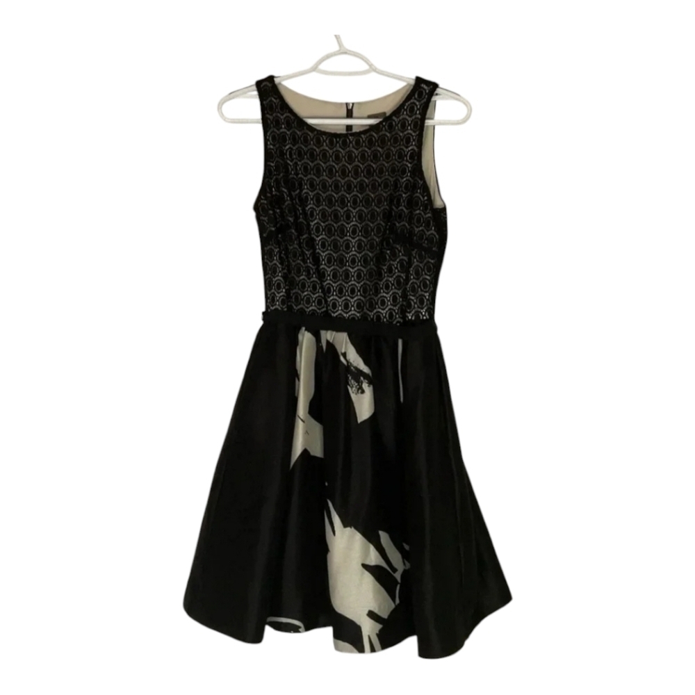 Taylor Black Fit & Flare Dress Sleeveless Textured Floral A-Line Party Dress